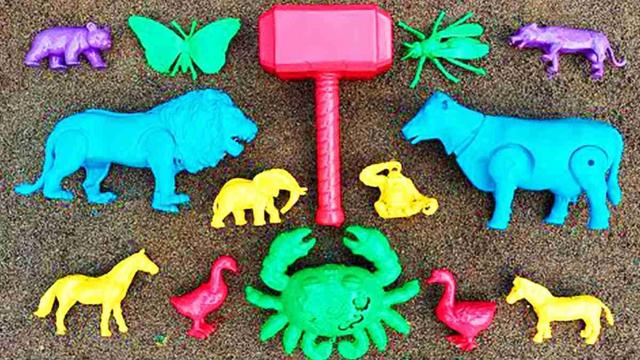 Toy cleaning video 🧸 | Lion, crab, goose, hammer, bee, butterfly 🦋 img